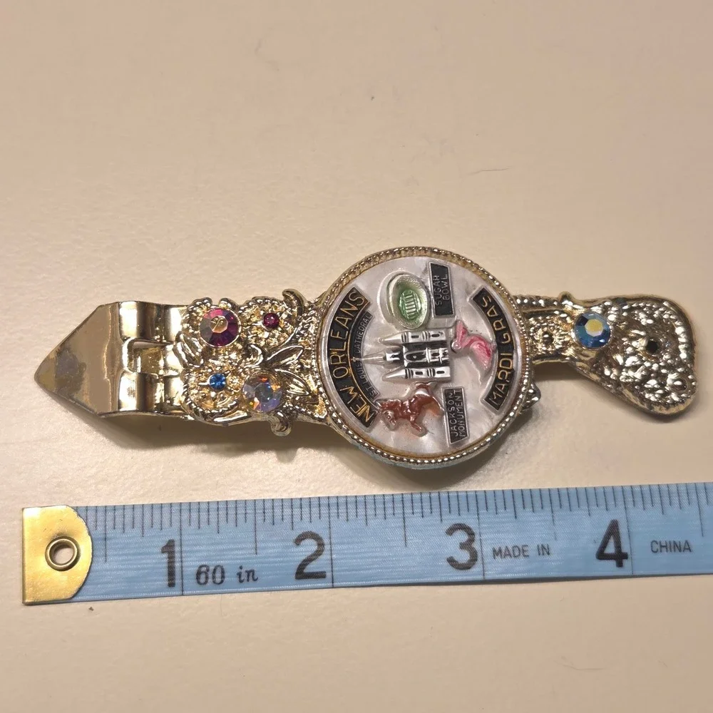 New Orleans Mardi Gras Can Bottle Opener Souvenir Rhinestone Gold‎ Tone